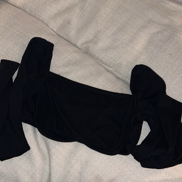 Corset Black Long Sleeve Square Neck Crop Top T03 - Picture 10 of 10